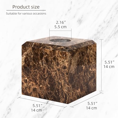 Natural Marble Square Tissue Box Cover,Stone Modern Decorative Sturdy Napkin Box Holder Case,Facial Paper Organizer for Bathroom Vanity Toilet Countertop,Kitchen (1, Dark Brown, 5.71 * 5.71 * 5.51) - color: Dark Brown