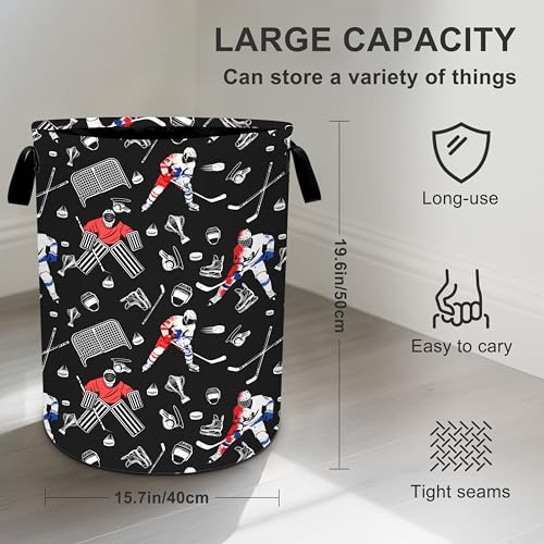 Hockey Laundry Basket Storage Bin Foldable Laundry Hamper Clothes Storage Bucket Organizer 19.6x15.7 Inch For Laundry Room/Bedroom/Bathroom - color: Hockey