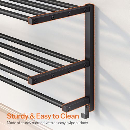 HOOBRO 23.8" Towel Rack for Bathroom, 3 Tier Towel Shelf with Tower Bars, Bathroom Storage Organizer for Towels and Toiletries, Towel Holder Wall Mounted with 2 Hooks, Black BK08LB01