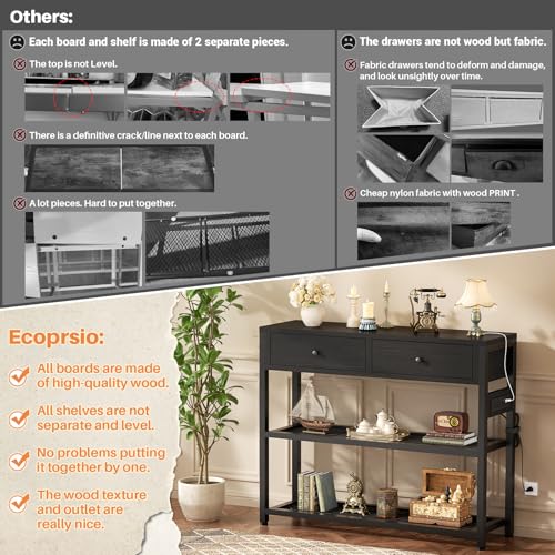 Ecoprsio Entryway Table with Outlets and USB Ports, Console Table with 2 Drawers, Small Sofa Table with Storage Shelves for Living Room, Couch, Hallway, Foyer, Kitchen Counter, 32'', Black - color: Black, size: 32-In