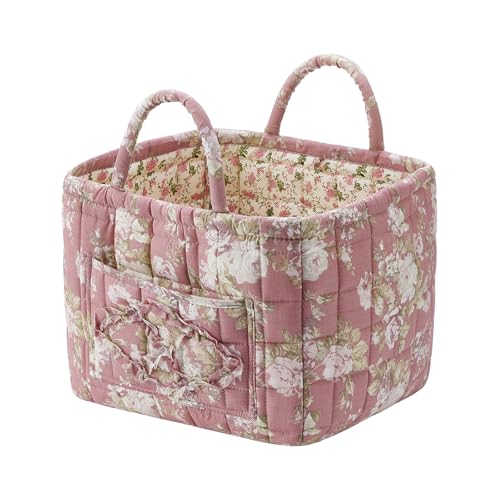 Fabric Baskets for Storage - Quilted Boho Floral Basket with Handles, Foldable Organizer for Home, Office, Clothes, Blankets, Books or Toys - 12'' x 10'' x 10''(Multi) - color: Multi