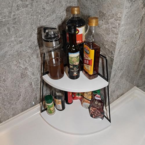 2 Tier Bathroom Counter Organizer,Standing Rack Cosmetic Holder,Wood Bathroom Organizer,Vanity Organizer Bathroom Counter Tray,for Bathroom,Bedroom (White) - color: White