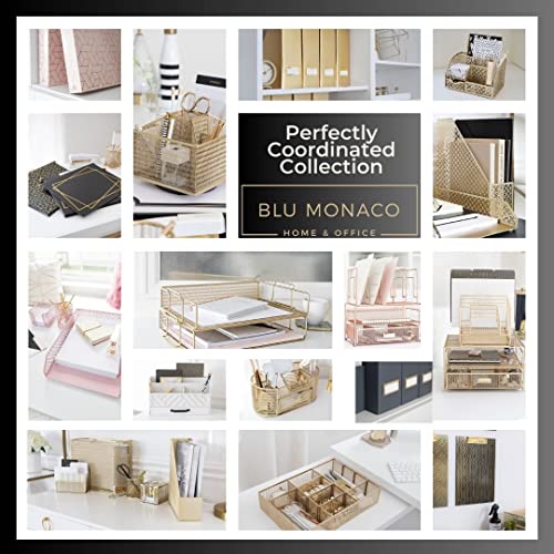 BLU MONACO | Set of 4 Black & Gold Geometric Magazine File Holders with Gold Label Holders | Stylish Vertical File Organizer Boxes for Desk, Bookshelf & Office Storage - color: Dark Grey and Gold