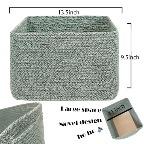 COMFY-HOMI Square Woven Cotton Rope Basket for Organizing, Gift Baskets for Handles, Empty Gift Baskets, Toy Basket for bins|13.5" x 11" x 9.5" home decor for Living Room, Bathroom - color: Green, size: 13.5"X11"X9.5"