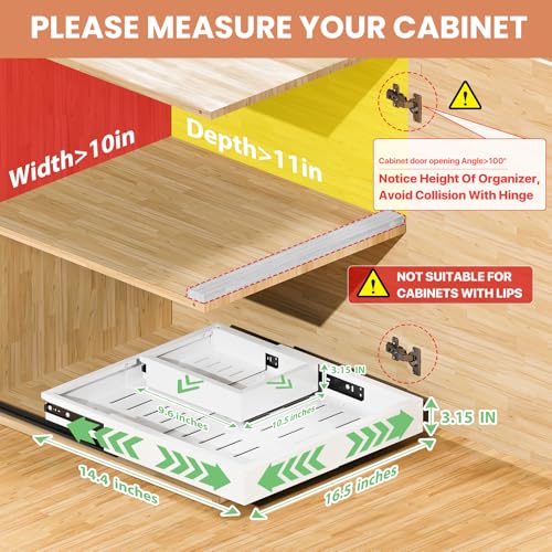 2 Pack Pull out Cabinet Organizer, Width (10"-15") Depth (11"-17"), with 3 Rails Adjustable Slide, Expandable Drawers for Cabinets, No Drill Adhesive Kitchen Drawers for Pantry Shelves white - color: #3 White 2 pack, size: 10"-15"W x 11"-17"D (2Pack White