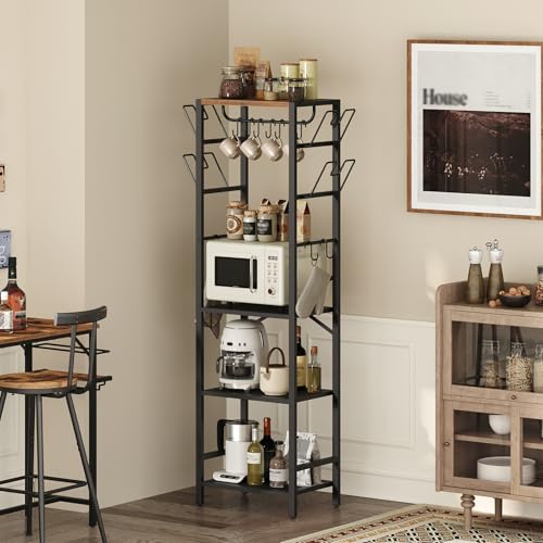 MAHANCRIS 4-Tier Pot Rack, Pots and Pans Organizer for Kitchen, Lid Organizer Rack with U-Shaped Lid Holders, Kitchen Storage Shelf for Standing Cookware, Rustic Brown and Black POHR3001 - color: Rustic Brown and Black