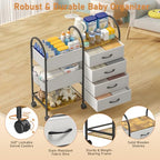 Baby Diaper Caddy Organizer Cart with Wheels, 4-Tier Rolling Diaper Cart with Dividers and Drawers, Multi-Layer Nursery Storage for Diapers & Baby Essentials - color: Grey