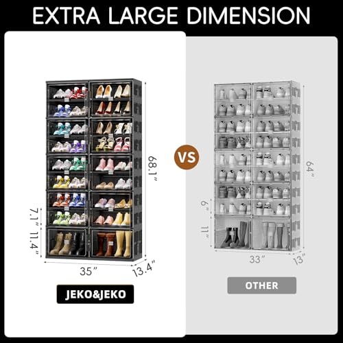 JEKO&JEKO 9 Tiers Foldable Boot Storage Shoe Rack Cabinet for Closet Entryway, Large Collapsible Shoe Organizer with Magnetic Doors (Black) - color: Double-row, size: 9 Tiers