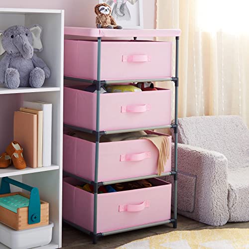 Juvale 4-Tier Dresser for Bedroom - 16.5 x 13 x 33 in, Pink, Modern - Closet Dresser with 4 Fabric Drawers for Clothes & Bedroom Storage - color: Pink
