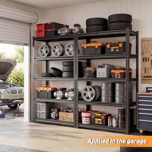 REIBII 40" W Metal Storage Shelves, 5 Tier Steel Garage Shelves, 72" H Adjustable Industrial Shelving Unit and Storage Shelf for Kitchen, Office, Basement, Pantry, Closet, Shed, 2750LBS - size: 40"Wx16"D x 72"H