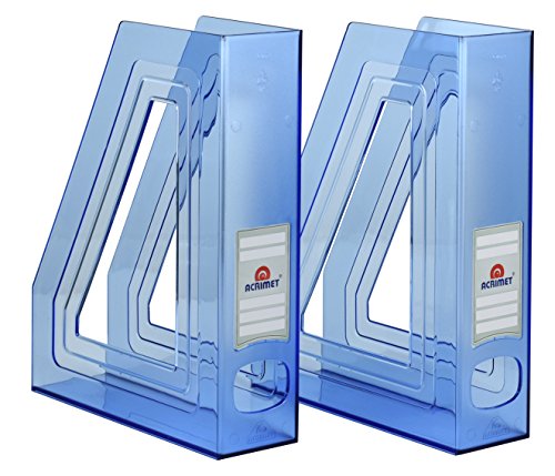 Acrimet Magazine File Holder Bin Storage, Vertical Rack for Documents, Folders and Mail, Durable Plastic Desk Organizer for Office & Home (Clear Blue Color) (2 Pack) - color: Clear Blue Color