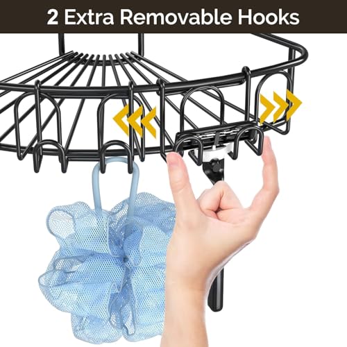 Orimade Corner Shower Caddy Stainless Steel with Hooks Wall Mounted Bathroom Shelf Storage Organizer Adhesive No Drilling 3 Pack, Matte Black Only for 90-Degree Corner - color: Matte Black