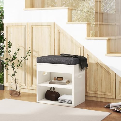 YMYNY Small Shoe Storage Bench with Cushion and Drawer, 2 Tier Adjustable Entryway Bench with Storage, Wooden Shoe Rack Bench for Entryway, Living Room, Hallway, Closet, Bedroom, White, HSC002W - color: White