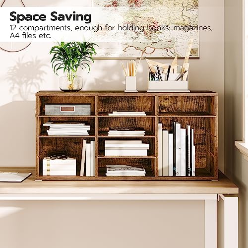 HOOBRO Countertop Mail Sorter Organizer, Wooden Literature Organizer, Student Mailbox for Classroom, Desktop Bill Organizer for Office Home School, 12 Compartments Rustic Brown FG43WF01 - color: Rustic Brown