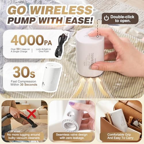 Vacuum Seal Bags for Clothing Travel with Rechargeable Electric Pump, Space Saver Vacuum Storage Bags Travel, Reusable Compression Bags for Luggage Home (14pcs Stripes) - color: 14pcs Stripes