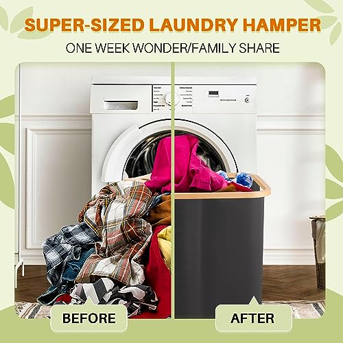 Laundry Hamper with Lid, 160L Dirty Clothes Hamper for Laundry Basket 3 Section, Extra Large Laundry Sorter Hamper 3 Compartment with Removable Inner Bags & Labels, Dark Grey - color: Dark Grey, size: 160L