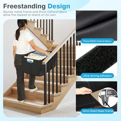Large Laundry Basket with handle 2 Pack, Laundry Room Organization, 64L Freestanding Laundry Hamper for Family, Waterproof Foldable Basket and Collapsible Tall Clothes Hamper to Easy Installation