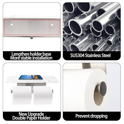 Toilet Paper Holder with Natural Marble Shelf for Bathroom Washroom,Wall Mounted Tissue Holder Suitable for Mega Roll (Brushed Nickel, Large 11.8 * 4.7) - color: Brushed Nickel, size: Large 11.8 * 4.7 in