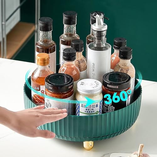 Anyoifax Makeup Perfume Organizer Tray 360 Degree Rotating Lazy Susan Skincare Lotion Organizer Spinning Cosmetics Storage for Dresser, Vanity, Bathroom Countertop, Small Teal Green - color: Blue Green, size: 9 "