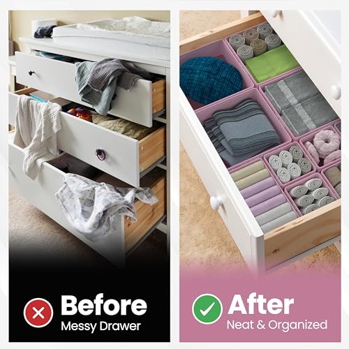 12 Pack Foldable Pink Drawer Organizers – Fabric Baby Clothes Organizer for Nursery Dresser & Closet | Pink Storage Bins, Drawer Dividers for Baby Clothes, Diapers, Socks & Toys - color: Pink with white hearts