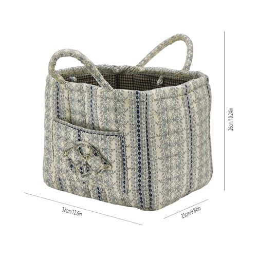 Quilted Fabric Storage Basket with Handles & Pocket, Foldable Laundry Hamper Boho Floral Print Organizer Bin for Home, Picnic, Office 12"x10"x10" (B-4) - color: B-4