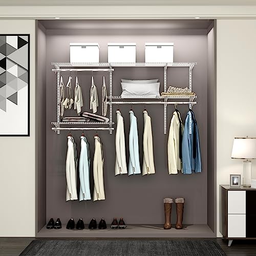 Tangkula 3 to 5 FT Custom Closet Organizer System Kit, Wall-Mounted Storage Organizer with Wire Shelving and Hanging Rods, Adjustable Closet Organizer Kit, Configurations Custom Closet for Bedroom - color: White, size: 3 to 5 FT