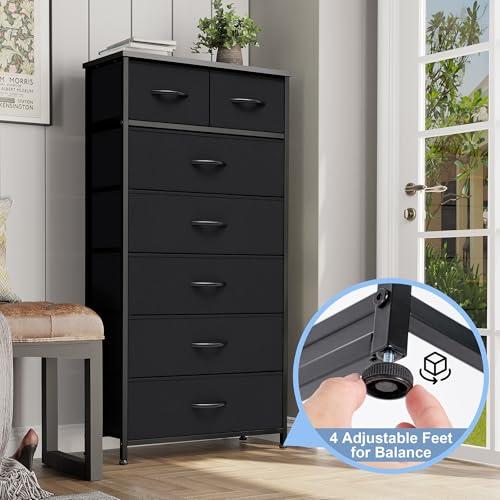 Crestlive Products Vertical Dresser Storage Tower - Sturdy Steel Frame, Wood Top, Easy Pull Fabric Bins, Handles - Organizer Unit for Bedroom, Hallway, Entryway, Closets - 7 Drawers (Black) - color: Black, style: 7 Drawers