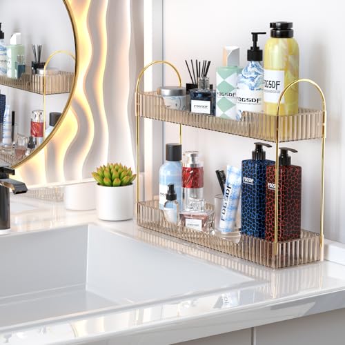 GTI Narrow Bathroom Organizers and Storage, 2 Tier Rectangle Makeup Counter Organizer, Perfume Cosmetics Skincare Vanity Organizers, Dresser Countertop Organizer for Women (Gold) - color: Gold