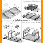 Under Sink Organizer, 1 Pack 2-Tier Expandable Pull Out Storage with Ball-Bearing Slides, Height Adjustable for Kitchen Bathroom Cabinet, Black