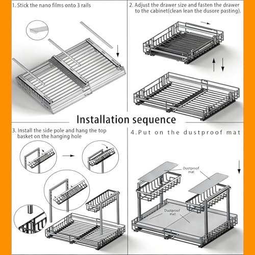 Under Sink Organizer, 1 Pack 2-Tier Expandable Pull Out Storage with Ball-Bearing Slides, Height Adjustable for Kitchen Bathroom Cabinet, Black
