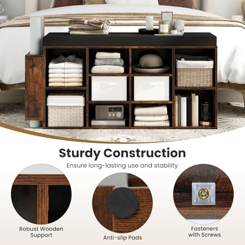 Giantex Shoe Storage Bench with Umbrella Stand, 10-Cubby Entryway Shoe Rack Organizer with Padded Seat, Adjustable & Removable Shelves for Hallway, Living Room & Bedroom (Rustic Brown) - color: Rustic Brown