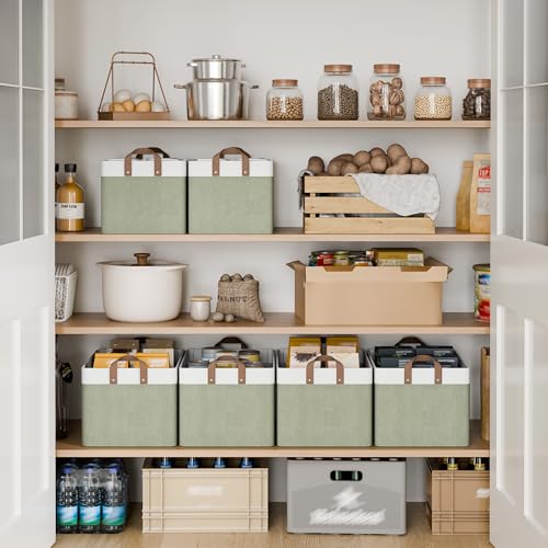 StorageWorks Storage Bins, Fabric Storage Bins for Shelves, Extra Large Storage Baskets with Metal Frame, Closet Baskets and Bins with Handles, Jumbo, Green and White, 2-Pack - color: Green and White, size: 19" L x 13 ¼" W x 11" H