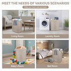 Collapsible Linen Look Fabric large Storage & Laundry Hamper with Drawstring - Durable Laundry Basket Laundry Bag Foldable Space Saving Basket Toy Basket, Dust Proof & Stackable, Beige