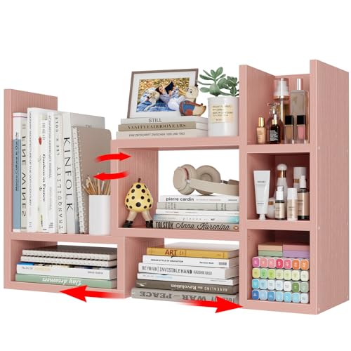 NUTIKAS Desk Shelves Desktop Organizer Shlef - Pink Office Organization for Top of Desk Organizers and Accessories Corner Bookshelf Table Top Shelving Small Hutch Decorations for Office - color: Pink