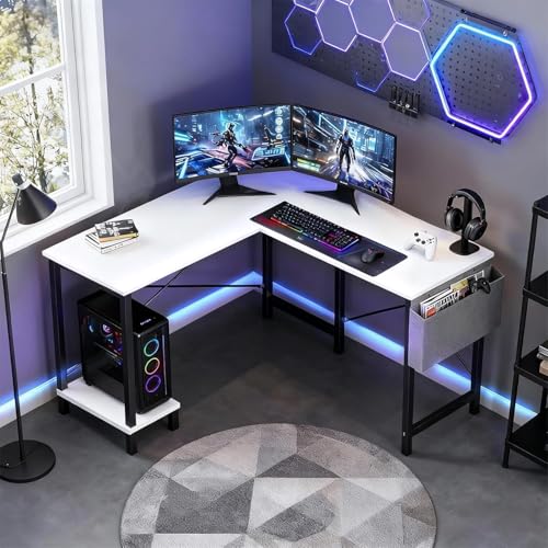 Alpen L Shaped Gaming Desk, Small Computer Desk, 50 Inch Wide Corner Desk, Work from Home Desk, Study Table for Bedrooms, PC Writing Table with Storage and Reversible Shelf, White - color: White, size: 50 Inches