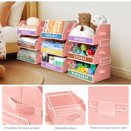 Homsorout Closet Organizers and Storage - 5 Tier Shelf Organizer with Weekly Labels, Stackable Storage Bins with Metal Frame, Foldable Cube Bins, Home Baskets for Kids and Adults, Pink - color: Pink
