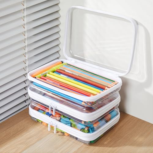 MACOPRO 2PCS Clear Hard Shell Zipper Case,Portable Cosmetic Bag with Zipper, Diaper Bag Organizing Pouches, Kid's Toy Storage Organizer Bins,Hard Plastic Case, Christmas Storage Bins - size: 2Pcs-Medium