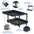 BOIVSHI Spice Organization for Cabinet, 2-Tier Cabinet Spice Rack, Height Adjustable Vertical Spice Rack Pull Out for Kitchen, Cabinet, Pantry (14.1''Wx10.8''Dx9.2''H, Metal Black) - size: 14.1''Wx10.8''Dx9.2''H,2 Tier