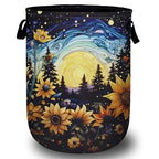 Starry Sky Sunflower Laundry Basket, Moon Flower Laundry Hamper Collapsible Oxford Cloth with Handle Clothes Toy Storage Bin for Bathroom Laundry Room Bedroom 15.7 X 20 Inch - color: Starry Sky Sunflower Moon