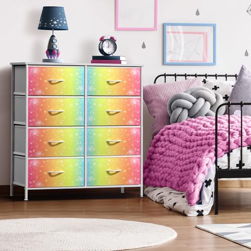 Sorbus Kids Dresser with 8 Drawers - Storage Unit Organizer Chest for Clothes - Bedroom, Kids Room, Nursery, & Closet (Rainbow, 31.5 x 12 x 32-8 Drawer) - color: Colorful With Stars, style: 8-Drawer