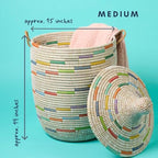 Wicker Laundry Basket, Colorful Pattern on White, 15" Wide, 19" Tall - size: Medium
