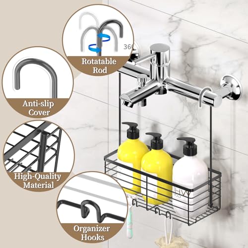 DELLAN Hanging Shower Rack, Shower Organizer Hanging for Bathroom, Shower Rack with Hooks Over the Door, Bathroom Shower Caddy and Basket(Black) - color: Black, size: 11"D x 4.7"W x 3.9"H