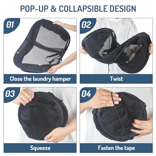 Seiritex Mesh Popup Laundry Hamper 2 Compartment, Collapsible Laundry Sorter Basket Foldable Hamper for Clothes, College Dorm, Travel (Black) - color: Black 2-compartment