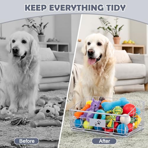 Mimorou 3 Pack Metal Dog Toy Baskets Multi-sized Foldable Dog Toy Bins Box Storage Container Organizer for Living Room Area Decorative Pet Accessories Coat Clothing Storage Holder Baskets(Silver) - color: Silver