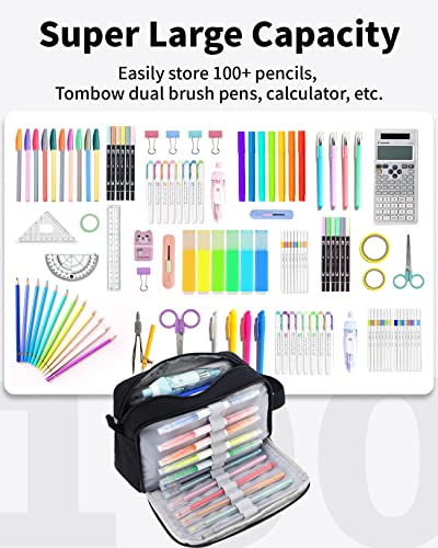 Sooez Big Capacity Pencil Case, Upgraded Canvas Pencil Pouch Large Pencil Bag Organizer, Separate Compartments Easy Grip Handle, Aesthetic Supply for School Teens Adults, Black Pen Case - color: Canvas Black