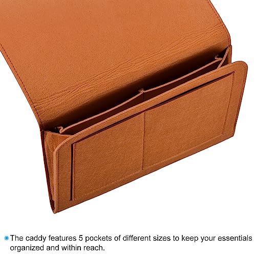 PATIKIL 13in Bedside Caddy, Bed Caddy Bedside Organizer Hanging 5 Pocket Soft Felt Bed Pockets Bedside Storage Organizer Remote Control Holder for Bedroom Phones Glasses, Brown - color: Brown, size: 12.6*8.6inch