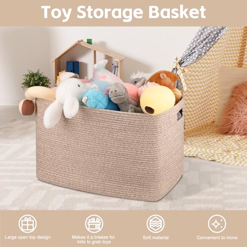 OIAHOMY 118L XXXLarge Cotton Rope Storage Basket, Oversized Blanket Basket, Used for Organizing Dirty Clothes in Living Room, Bedroom, Nursery, Dog Toy Storage Bins, 25" x 17" x 16",Brown variegated - color: Brown