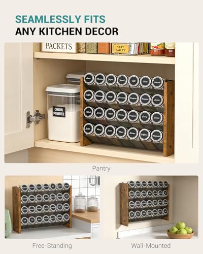 NESAPTO Spice Rack Organizer with 28 Glass Spice Jars, Wood 4-Tier Seasoning Organizer with Labels for Cabinet, Pantry, Countertop or Wall Mount, Chalk Marker and Funnel Set, 14" W × 9.4" H - size: With 28 Jars, 14"W × 9.4"H
