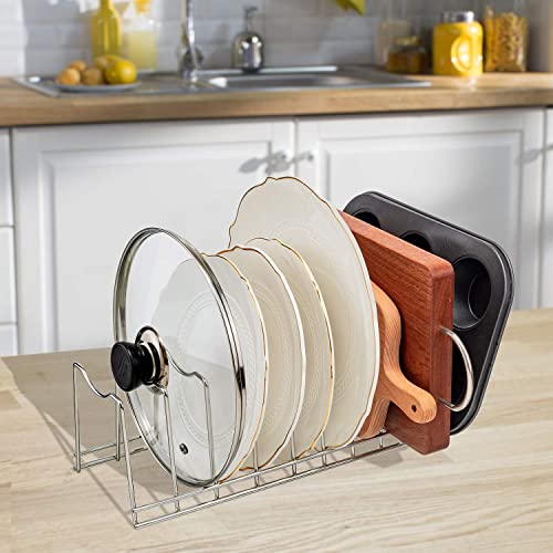 GERUSEA Pot Lid Holder, Stainless Steel Kitchen Organizer Rack Rest, Storage Cutting Boards, Bakeware, Pots & Pans, Serving Trays, Reusable Containers in Cabinet Pantry on Countertop
