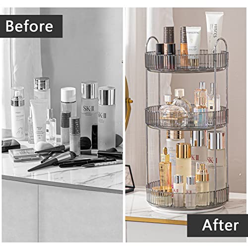 shuang qing Rotating Makeup Organizer for Vanity, Large Capacity Skincare Perfume Storage, Bathroom Counter Organizer, 360 Spinning Cosmetic Dresser Countertop Organizers (Gray, 3 Tier) - color: Gray, size: Regular-3 Tier